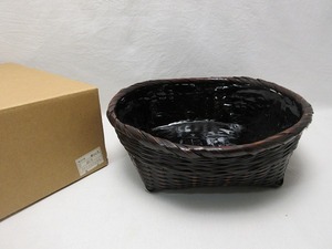 411349 【 未使用 茶道具 竹編炭斗 風炉用 炭取り 炭斗籠 紙箱 】 検) 炭道具 灰道具 竹工芸 七事式 炭手前 茶事 茶道教室 ⅱ