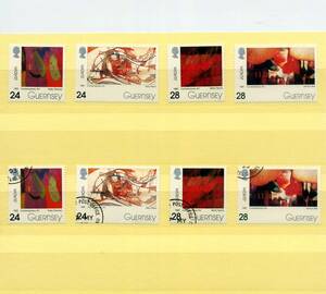 英領ガーンジー島 GUERNSEY 1993年 ◆モダンアート 未使用 & 特印 MNH 4種完 x 2 綺麗 送料無料 ◆v-286