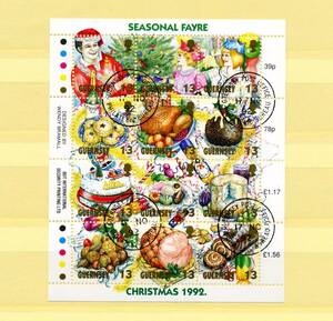 英領ガーンジー島 GUERNSEY 1992年 ◆クリスマス 初日特印 MNH シート 1枚 綺麗 送料無料 ◆v-266