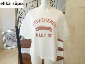 ￥3900新品ehka sopo（エヘカソポ）★ 白ホワイト×赤　　パブスリーブ　プリントＴシャツ　Ｍ