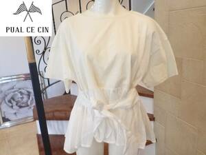 新品pual ce cin(ピュアルセシン)　㈱ナイスクラップ★ 生成り×ホワイト　　半袖シャツ　　M相当9号