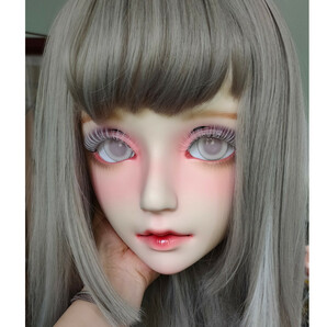 二次元美少女 コスプレマスク KIGURUMI変身 仮装 着ぐるみ 樹脂製白目 ハーフマスク ヘッドロリータ人形 眼球・髪スタイル付きの画像1
