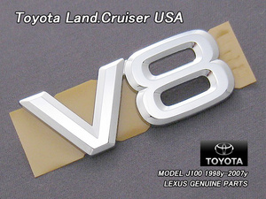 ランクルJ100/TOYOTA/トヨタLAND-CRUISER純正USエンブレム-リアV8マーク/USDM北米仕様ランドクルーザーUSAバックドアバッジ文字