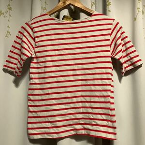  Le Minor short sleeves T-shirt bus k shirt beige × red lady's M-L border T-shirt 