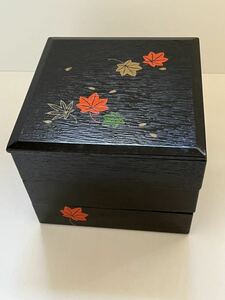  price cut *. multi-tiered food box . lunch box 3 step motion .. flower see Showa Retro *. leaf pattern * Vintage Japanese-style tableware 