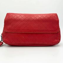 1円《極美品》BOTTEGAVENETA ボッテガヴェネタ イントレッチオ 2way ショルダーバッグ チェーン チャーム レザー ポーチ レッド 赤_画像2