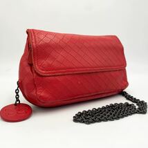 1円《極美品》BOTTEGAVENETA ボッテガヴェネタ イントレッチオ 2way ショルダーバッグ チェーン チャーム レザー ポーチ レッド 赤_画像1