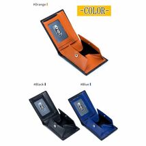 二つ折り財布 本革 新品 カーボンレザー メンズ ボックス型 小銭入れ BOX型 コンパクト RFID 海外旅行 ブルー_画像8