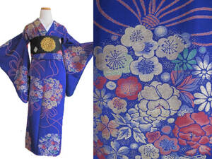  extra-large. flower medicine sphere lady`s antique silk crepe . kimono brilliant 