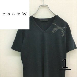 HZ7425★roar 2丁拳銃スワロフスキー Tシャツ★1★黒 クロスガン ロアー