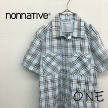 HZ8081★nonnative 比翼スナップボタン 半袖シャツ★ONE★ブルー チェック柄 ノンネイティブ_画像1