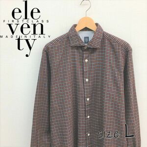 HZ8093★eleventy チェック柄シャツ★L★ブラウン イタリア製 イレブンティー