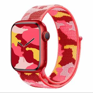 Apple Watch アップルウォッチ バンド ベルト　ナイロン【38/40/41】ピンクレッド/カモ柄