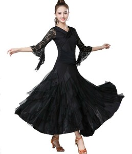 ダンス衣装 チュール スカート(黒-yo ) 社交ダンス フラメンコ ボリュームアップ パニエ cy20n-