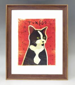 新品☆額付アートポスター★猫の絵☆Tuxedo☆タキシード☆インテリア☆動物病院／店舗様必見◆202