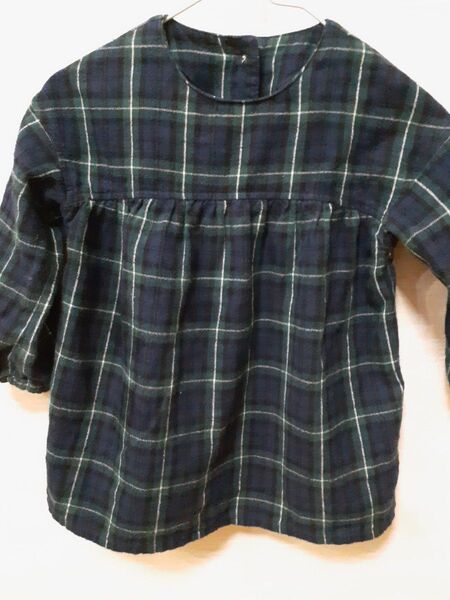 「無印良品」チェック柄切り替えワンピース 90センチ ベビー