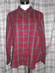 28)FADED GLORY 赤にチェック柄 長袖デザインシャツ（USED、美品）