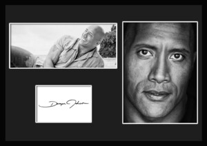 10種類!ドウェイン・ジョンソン/Dwayne Johnson/ロック/俳優/サインプリント&証明書付きフレーム/BW/モノクロ/ディスプレイ(10-3W）