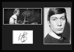 10種類!Charlie Watts/チャーリー・ワッツ/ローリング・ストーンズ/ドラマー/サインプリント&証明書付きフレーム/BW/モノクロ(9-3Ｗ）