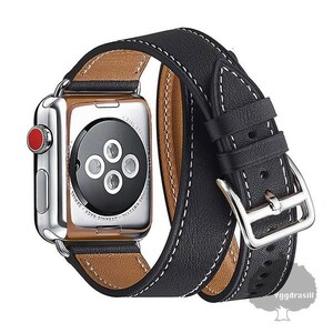 YGG★新品 Apple Watch 二重 二連 バンド ベルト 黒×白 ステッチ ブラック アップルウォッチ 38 40 41 9 8 7 6 5 4 3 SE 対応 互換