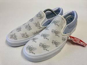 レア!! VANS SLIPON 白x水色系 スエード スカル エンジェル US12 (30cm) アメリカ企画限定!! スリッポン バンズ