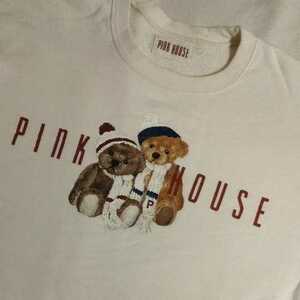 [ ultra rare ] PINK HOUSE * sweatshirt Pink House knitted cap teddy bear ..PINKHOUSE teddy bear ivory white cut and sewn PH