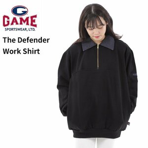 【サイズ L】 Game Sportswear ゲームスポーツウェア ハーフジップ スウェット ブラック The Defender Work Shirt 無地 男性 メンズ