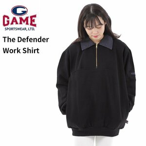 【サイズ M】 Game Sportswear ゲームスポーツウェア ハーフジップ スウェット ブラック The Defender Work Shirt 無地 男性 メンズ