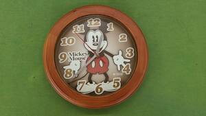 ★売切り★ミッキーマウス 壁掛け時計 木枠　動作品　中古 