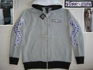 ★新品 ハワイ限定 STUSSY×LEILOW FULLZIPHOOD GREY ステューシー レイロウ フルジップスウェットパーカー L スカル HAWAII JulesGayton★