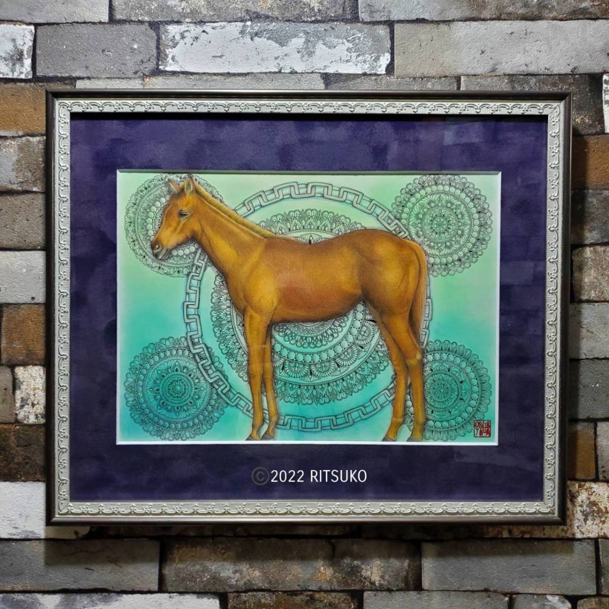 Original one-of-a-kind Ballpoint Pen Drawing Colored Pencil Drawing Japanese Artist Horse Framed Framed Horse Picture Painting Art Interior Modern Art Good Luck Sauma New, artwork, painting, others
