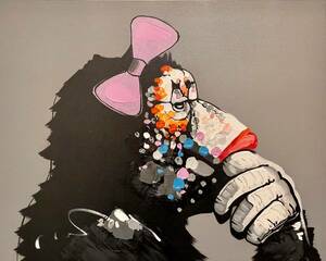 Art hand Auction [Reproduction] Grande taille Banksy élégant chimpanzé art contemporain nouvel art moderne art panneau peinture cadre en bois peinture murale photo 40x50 cm, Ouvrages d'art, Peinture, autres