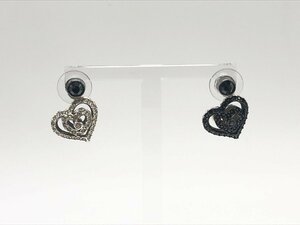 ■【YS-1】 スワロフスキー Swarovski ■ ラインストーン ハート ピアス ■ 両面 シルバー系 × 黒系 トップ全長1.3cm 【同梱可能商品】K■