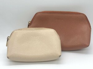 ■【YS-1】 フルラ FURLA ポーチ 2個セット ■ 大小 本革 レザー 茶系 ベージュ系 【同梱可能商品】K■