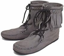 新品未使用 ミネトンカ MINNETONKA DOUBLE FRINGE TRAMPER BOOT 621T GREY US6_画像1