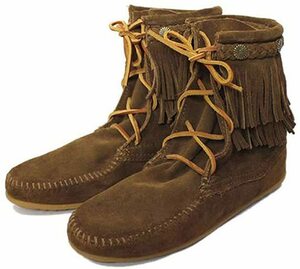 新品未使用 ミネトンカ MINNETONKA DOUBLE FRINGE TRAMPER BOOT 623 DUSTY BROWN US8