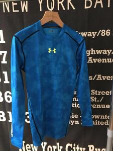 アンダーアーマー UNDER ARMOUR 青 シャツ メンズSM コールドギア コンプレッションシャツ スポーツ ウェア 野球 トレーニング 迷彩