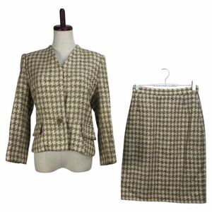 Vintage GUCCI Gucci lady's thousand bird pattern tweed skirt suit setup top and bottom 42 inscription 