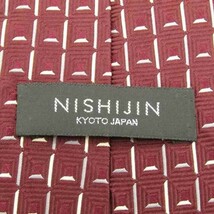 西陣 格子柄 関西ゴルフ連盟 KGU シルク 日本 ブランド ネクタイ メンズ ワインレッド 良品 NISHIJIN_画像4