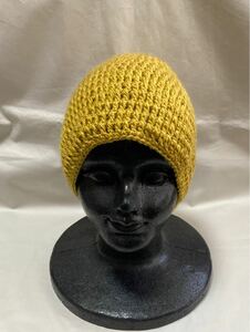 黄土色の素敵な手編み帽子【No.24】Lサイズ　お母さんの作った手編み帽子〜 