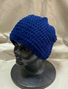紺色の素敵な手編み帽子【No.23】Lサイズ　お母さんの作った手編み帽子〜 