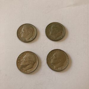 アメリカ 1966 67 69年 LIBERTY ONE DIME 10セント 銀貨 4枚 硬貨 コイン