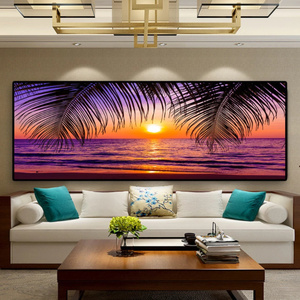 G1384 海 波 サンセット 夕陽 朝日 サイケデリック サーフィン サーフ ハワイ ダイビング 風景 自然 キャンバスアートポスター 50×150cm C