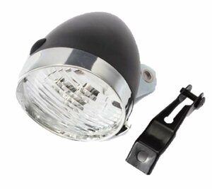 LHK2643★自転車 ヘッド ライト 砲弾型 3 LED レトロ クラシック デザイン 電池式 金具 付 ブラック 黒 