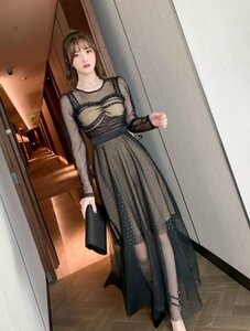 cjx1658★ワンピースレディース　●20代30代40代　　着心地抜群●　　ドレス　　極美品　　OL　　長袖　　　　　ロングワンピ