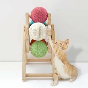 CJM901★猫 おもちゃ 爪研ぎ ネコ　ボール　ペット用品 猫用品 木製　回転ボール 安全素材　五つボール