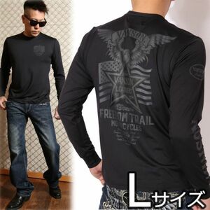 VANSON ドライ長袖Tシャツ ACVL-905 ブラック×チャコール【Lサイズ】バンソン 当店別注 吸汗速乾 抗菌防臭 UVカット バイカー