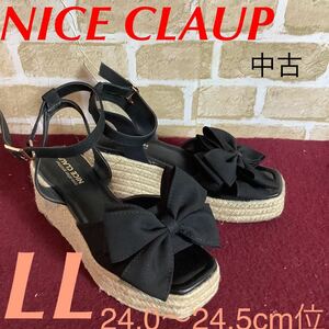 【売り切り!送料無料!】A-244 NICE CLAUP!厚底リボンサンダル!LL 24.0〜24.5cm位!ブラック!黒!ボリュームソール!中古!