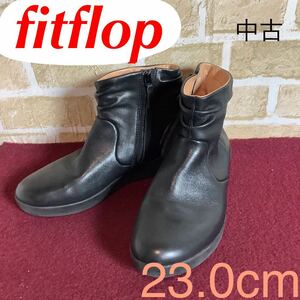 [ распродажа! бесплатная доставка!]A-248 fitflop! короткие сапоги!US6 23.0cm ранг! черный! боковой Zip! надеть обувь ...! модный! универсальный item! б/у!