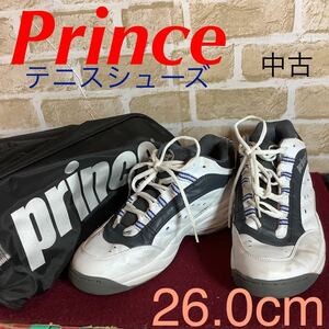 【売り切り!送料無料!】A-249 Prince!テニスシューズ!シューズケース付き!26.0cm!白!スポーツ!趣味!部活動!学校!中古!
